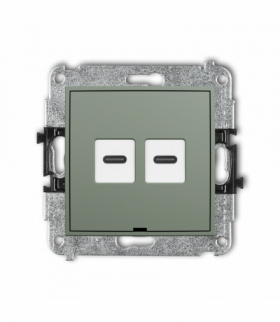 ICON Gniazdo podwójne 2xUSB C-C, bez pola opisowego, szałwiowy Karlik 61IGUSBBO-8