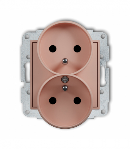 ICON Gniazd podwójne do ramki z uziemieniem 2x(2P+Z) (przesłony torów prądowych), Łososiowy Karlik 62IGPR-2zp