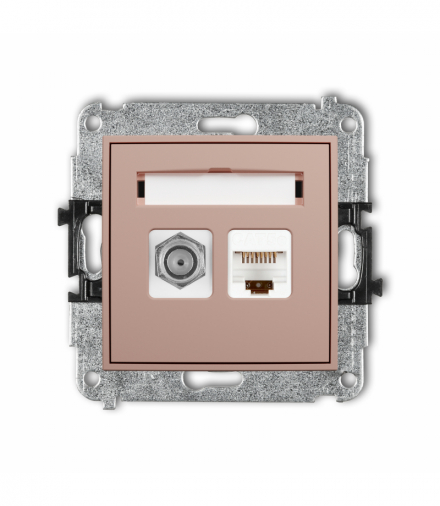 ICON Gniazdo antenowe typu F (SAT) + komputerowe 1xRJ45, kat. 5e, 8-stykowy, Łososiowy Karlik 62IGFK-1