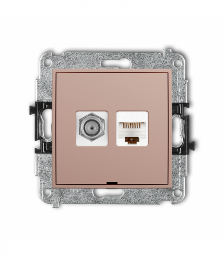 ICON Gniazdo antenowe typu F (SAT) + komputerowe 1xRJ45, kat. 5e, 8-stykowy, bez pola opisowego, Łososiowy Karlik 62IGFKBO-1