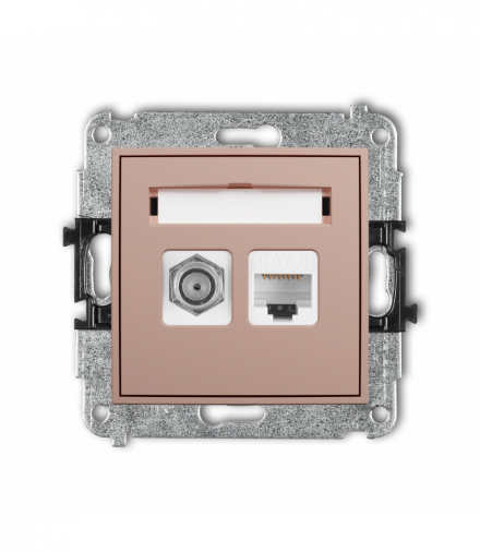 ICON Gniazdo antenowe typu F (SAT) + komputerowe 1xRJ45, kat. 6, 8-stykowy, Łososiowy Karlik 62IGFK-3