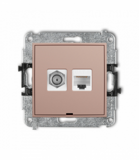 ICON Gniazdo antenowe typu F (SAT) + komputerowe 1xRJ45, kat. 6, 8-stykowy, bez pola opisowego, Łososiowy Karlik 62IGFKBO-3