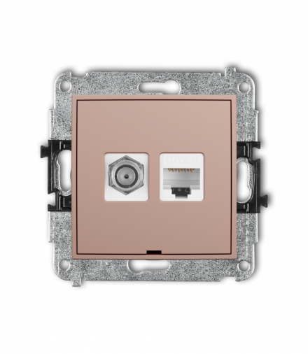 ICON Gniazdo antenowe typu F (SAT) + komputerowe 1xRJ45, kat. 6, 8-stykowy, bez pola opisowego, Łososiowy Karlik 62IGFKBO-3