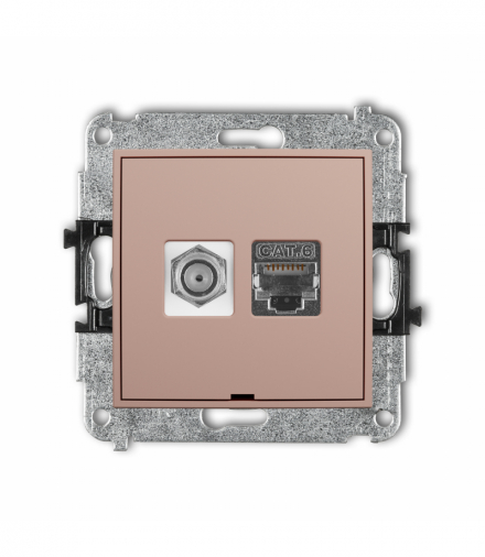 ICON Gniazdo antenowe typu F (SAT) + komputerowe 1xRJ45, kat. 6 ekranowany, 8-stykowy, bez pola opisowego, Łososiowy Karlik 62IGFKBO-5