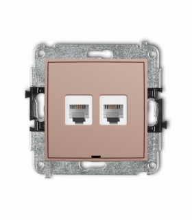 ICON Gniazdo telefoniczne podwójne 2xRJ11, 4-stykowy, beznarzędziowe, bez pola opisowego, Łososiowy Karlik 62IGTBO-2