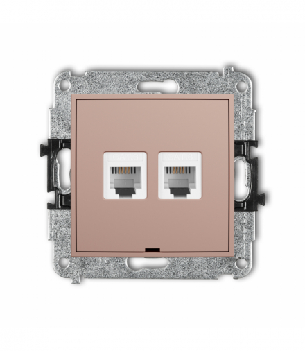 ICON Gniazdo telefoniczne podwójne 2xRJ11, 4-stykowy, beznarzędziowe, bez pola opisowego, Łososiowy Karlik 62IGTBO-2