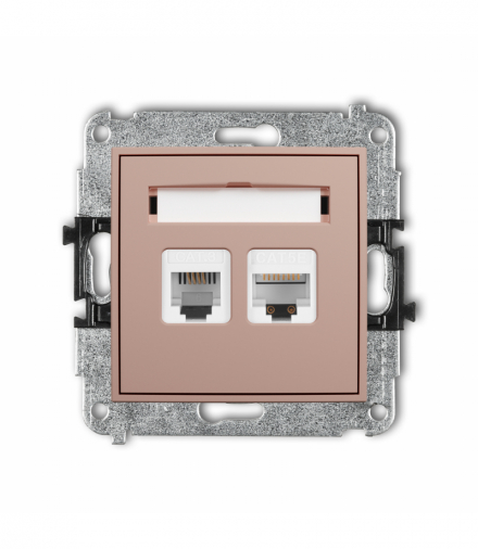 ICON Gniazdo telefoniczne pojedyncze 1xRJ11 + komputerowe 1xRJ45, kat. 5e, 8-stykowy, beznarzędziowe, Łososiowy Karlik 62IGTK