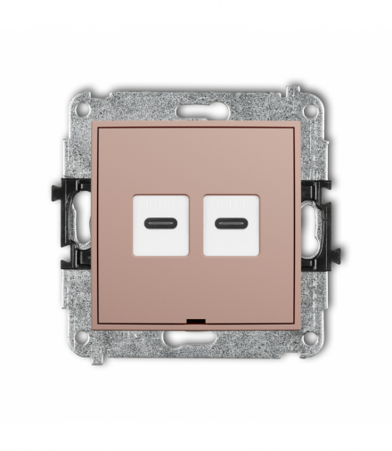 ICON Gniazdo podwójne 2xUSB C-C, bez pola opisowego, Łososiowy Karlik 62IGUSBBO-8