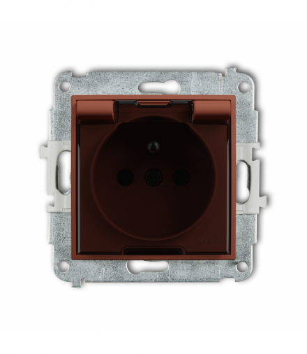 ICON Gniazdo bryzgoszczelne z uziemieniem 2P+Z (klapka dymna, przesłony torów prądowych), terakota Karlik 63IGPB-1zdp