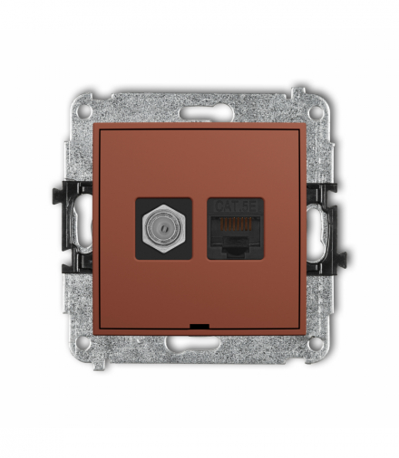 ICON Gniazdo antenowe typu F (SAT) + komputerowe 1xRJ45, kat. 5e, 8-stykowy, bez pola opisowego, terakota Karlik 63IGFKBO-1