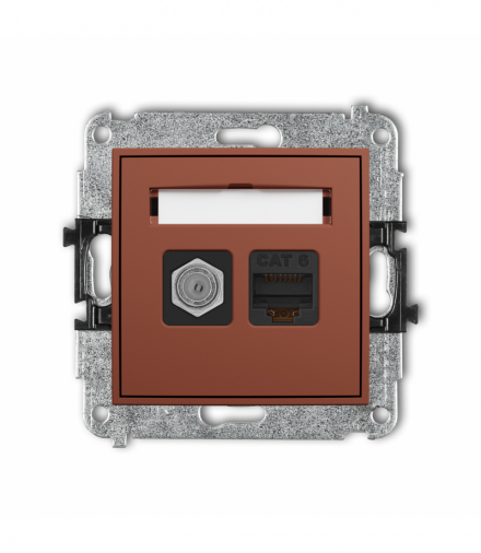 ICON Gniazdo antenowe typu F (SAT) + komputerowe 1xRJ45, kat. 6, 8-stykowy, terakota Karlik 63IGFK-3