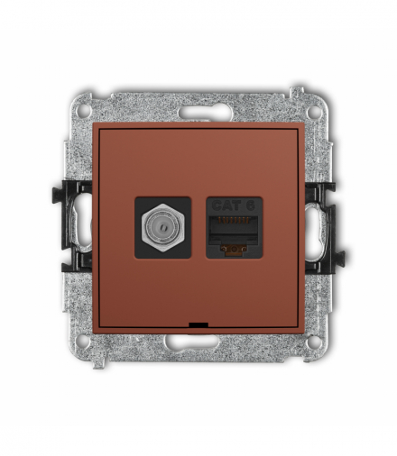 ICON Gniazdo antenowe typu F (SAT) + komputerowe 1xRJ45, kat. 6, 8-stykowy, bez pola opisowego, terakota Karlik 63IGFKBO-3