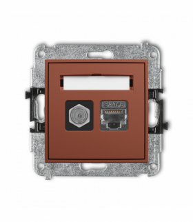 ICON Gniazdo antenowe typu F (SAT) + komputerowe 1xRJ45, kat. 6 ekranowany, 8-stykowy, terakota Karlik 63IGFK-5