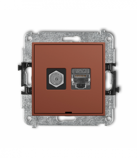 ICON Gniazdo antenowe typu F (SAT) + komputerowe 1xRJ45, kat. 6 ekranowany, 8-stykowy, bez pola opisowego, terakota Karlik 63IGFKBO-5
