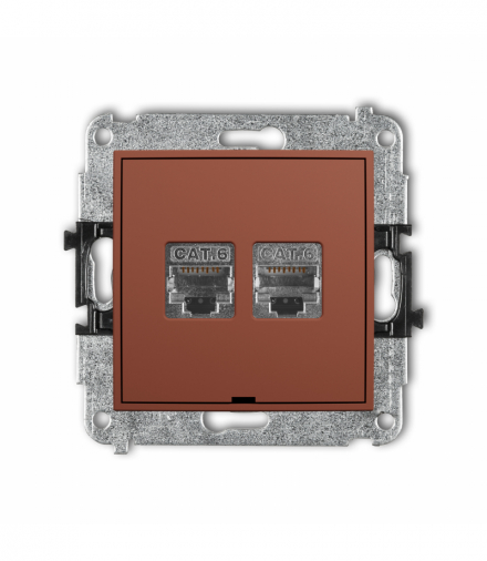 ICON Gniazdo komputerowe podwójne 2xRJ45, kat. 6, ekranowany, 8-stykowy, bez pola opisowego, terakota Karlik 63IGKBO-6