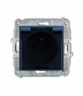 ICON Gniazdo bryzgoszczelne z uziemieniem 2P+Z (klapka dymna, przesłony torów prądowych), navy blue Karlik 64IGPB-1zdp