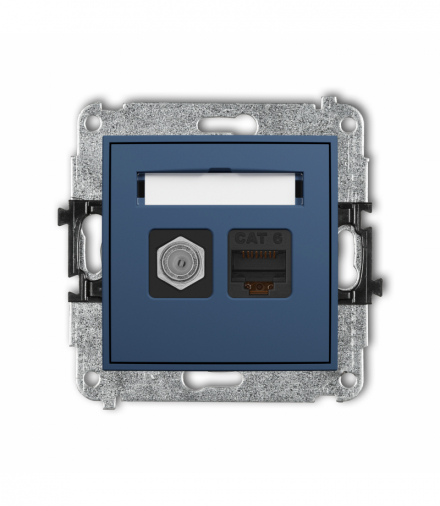 ICON Gniazdo antenowe typu F (SAT) + komputerowe 1xRJ45, kat. 6, 8-stykowy, navy blue Karlik 64IGFK-3