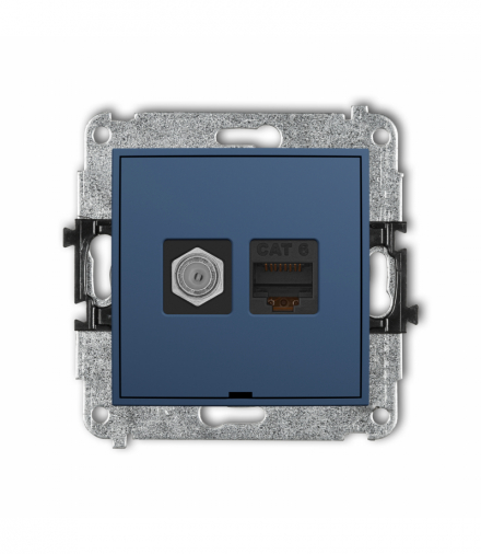 ICON Gniazdo antenowe typu F (SAT) + komputerowe 1xRJ45, kat. 6, 8-stykowy, bez pola opisowego, navy blue Karlik 64IGFKBO-3