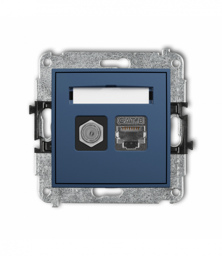 ICON Gniazdo antenowe typu F (SAT) + komputerowe 1xRJ45, kat. 6 ekranowany, 8-stykowy, navy blue Karlik 64IGFK-5
