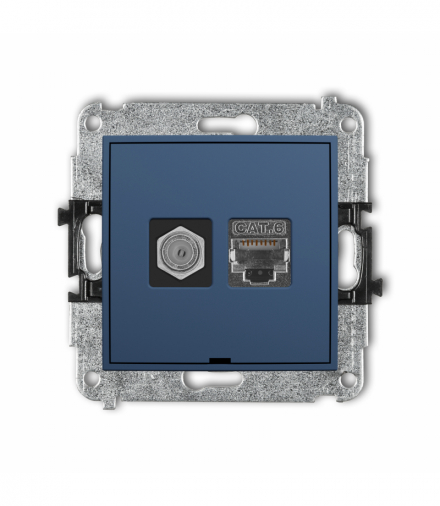 ICON Gniazdo antenowe typu F (SAT) + komputerowe 1xRJ45, kat. 6 ekranowany, 8-stykowy, bez pola opisowego, navy blue Karlik 64IGFKBO-5