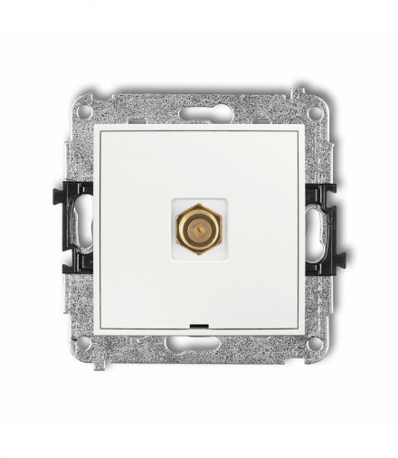 MINI Gniazdo antenowe pojedyncze typu F (SAT) pozłacany, bez pola opisowego, biały Karlik MGFBO-1.1