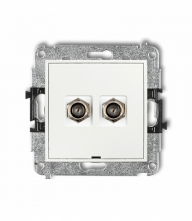 MINI Gniazdo antenowe podwójne typu F (SAT) niklowany, bez pola opisowego, biały Karlik MGFBO-2