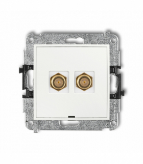 MINI Gniazdo antenowe podwójne typu F (SAT) pozłacany, bez pola opisowego, biały Karlik MGFBO-2.1