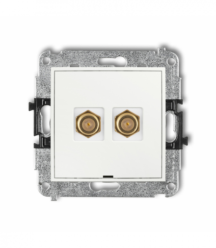 MINI Gniazdo antenowe podwójne typu F (SAT) pozłacany, bez pola opisowego, biały Karlik MGFBO-2.1