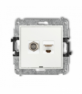 MINI Gniazdo antenowe typu F (SAT) + komputerowe 1xRJ45, kat. 5e, 8-stykowy, bez pola opisowego, biały Karlik MGFKBO-1