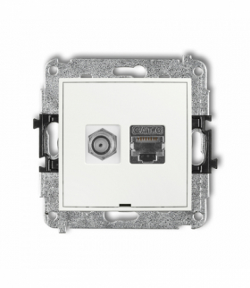 MINI Gniazdo antenowe typu F (SAT) + komputerowe 1xRJ45, kat. 6 ekranowany, 8-stykowy, bez pola opisowego, biały Karlik MGFKBO-5