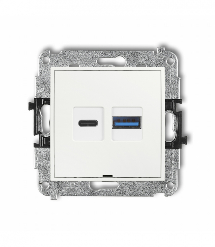 MINI Ładowarka USB podwójna USB C + USB A, 20W max., bez pola opisowego, biały Karlik MCUSBBO-8