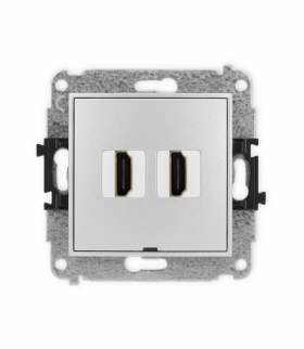 MINI Gniazdo podwójne HDMI 2.1, 8K, bez pola opisowego, srebrny metalik Karlik 7MHDMIBO-6