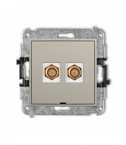 MINI Gniazdo antenowe podwójne typu F (SAT) pozłacany, bez pola opisowego, taupe Karlik 60MGFBO-2.1