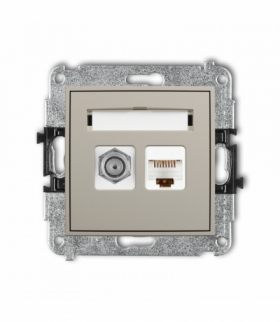 MINI Gniazdo antenowe typu F (SAT) + komputerowe 1xRJ45, kat. 5e, 8-stykowy, taupe Karlik 60MGFK-1