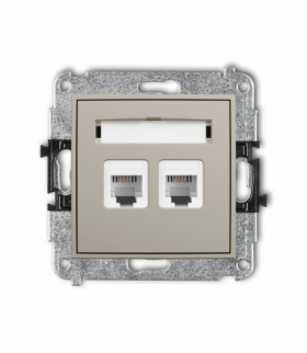 MINI Gniazdo telefoniczne podwójne 2xRJ11, 4-stykowy, beznarzędziowe, taupe Karlik 60MGT-2