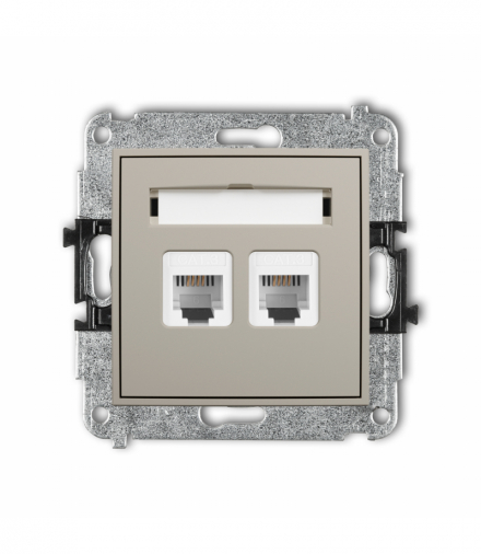 MINI Gniazdo telefoniczne podwójne 2xRJ11, 4-stykowy, beznarzędziowe, taupe Karlik 60MGT-2