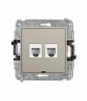 MINI Gniazdo telefoniczne podwójne 2xRJ11, 4-stykowy, beznarzędziowe, bez pola opisowego, taupe Karlik 60MGTBO-2