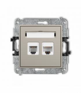 MINI Gniazdo telefoniczne pojedyncze 1xRJ11 + komputerowe 1xRJ45, kat. 5e, 8-stykowy, beznarzędziowe, taupe Karlik 60MGTK