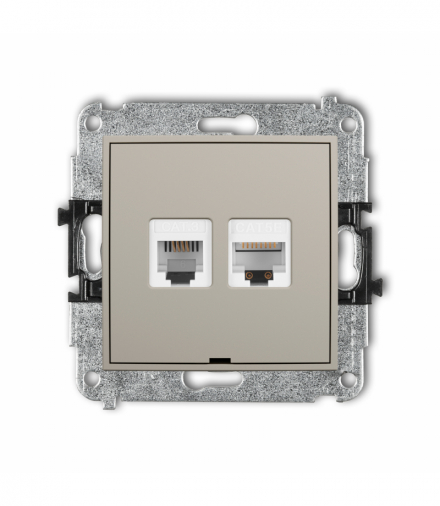 MINI Gniazdo telefoniczne pojedyncze 1xRJ11 + komputerowe 1xRJ45, kat. 5e, 8-stykowy, beznarzędziowe, bez pola opisowego, taupe Karlik 60MGTKBO