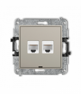 MINI Gniazdo komputerowe podwójne 2xRJ45, kat. 6, 8-stykowy, bez pola opisowego, taupe Karlik 60MGKBO-4