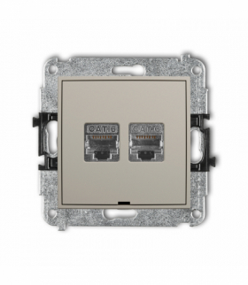 MINI Gniazdo komputerowe podwójne 2xRJ45, kat. 6, ekranowany, 8-stykowy, bez pola opisowego, taupe Karlik 60MGKBO-6