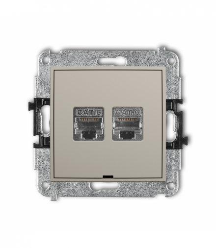 MINI Gniazdo komputerowe podwójne 2xRJ45, kat. 6, ekranowany, 8-stykowy, bez pola opisowego, taupe Karlik 60MGKBO-6