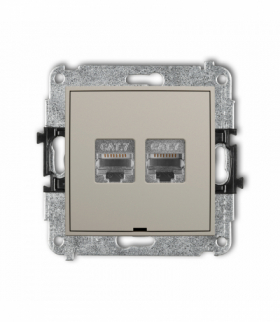 MINI Gniazdo komputerowe podwójne 2xRJ45, kat. 7, ekranowany, 8-stykowy, bez pola opisowego, taupe Karlik 60MGKBO-10