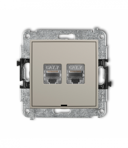 MINI Gniazdo komputerowe podwójne 2xRJ45, kat. 7, ekranowany, 8-stykowy, bez pola opisowego, taupe Karlik 60MGKBO-10