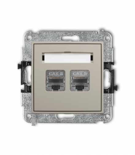 MINI Gniazdo komputerowe podwójne 2xRJ45, kat. 8, ekranowany, 8-stykowy, taupe Karlik 60MGK-12