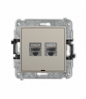 MINI Gniazdo komputerowe podwójne 2xRJ45, kat. 8, ekranowany, 8-stykowy, bez pola opisowego, taupe Karlik 60MGKBO-12