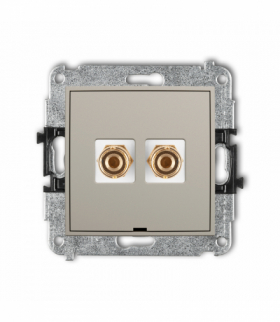 MINI Gniazdo głośnikowe pojedyncze, bez pola opisowego (typu banan - czerwony i czarny, pozłacany, 4 mm2, do lutowania), taupe Karlik 60MGGBO-3