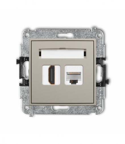 MINI Gniazdo HDMI 2.0, 4K + gniazda komp. poj. 1xRJ45, kat. 5e, 8-stykowy, taupe Karlik 60MGHK