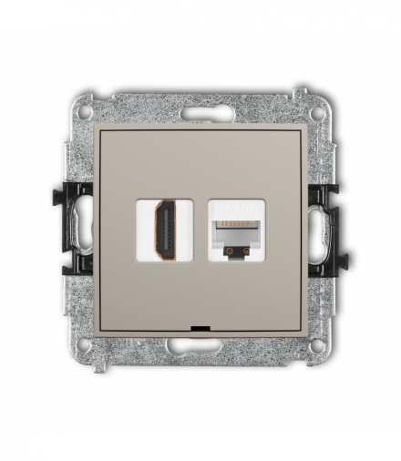 MINI Gniazdo HDMI 2.0, 4K + gniazda komp. poj. 1xRJ45, kat. 5e, 8-stykowy, bez pola opisowego, taupe Karlik 60MGHKBO