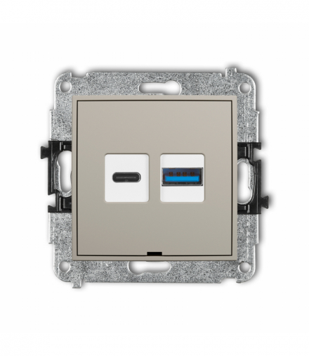 MINI Ładowarka USB podwójna USB C + USB A, 20W max., bez pola opisowego, taupe Karlik 60MCUSBBO-8